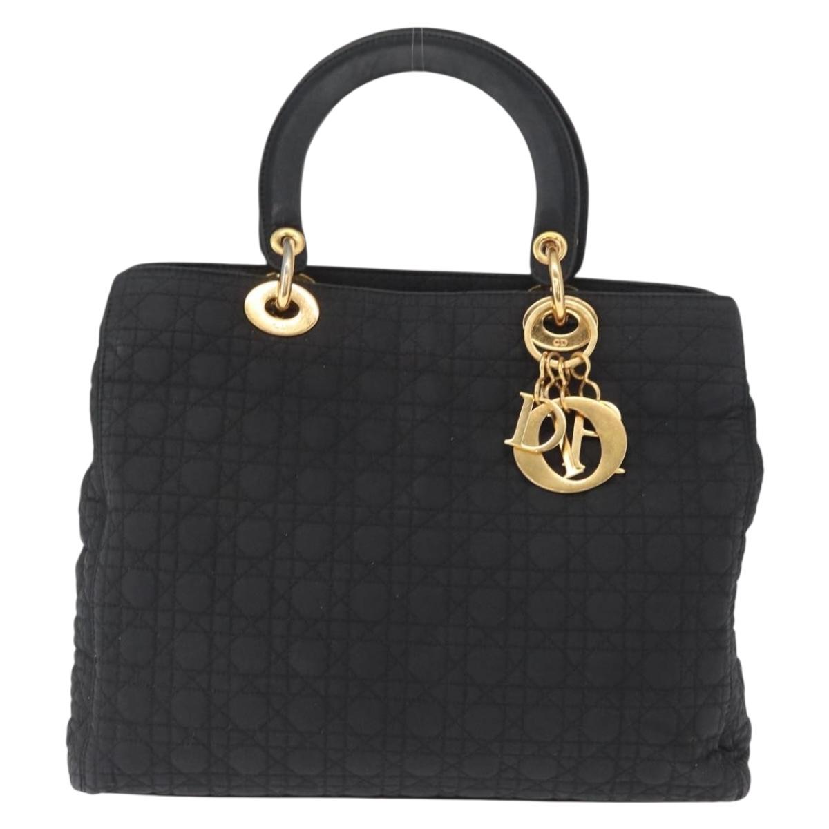 Christian Dior Lady Dior Canage Hand Bag Nylon Black Gold Auth bs32111