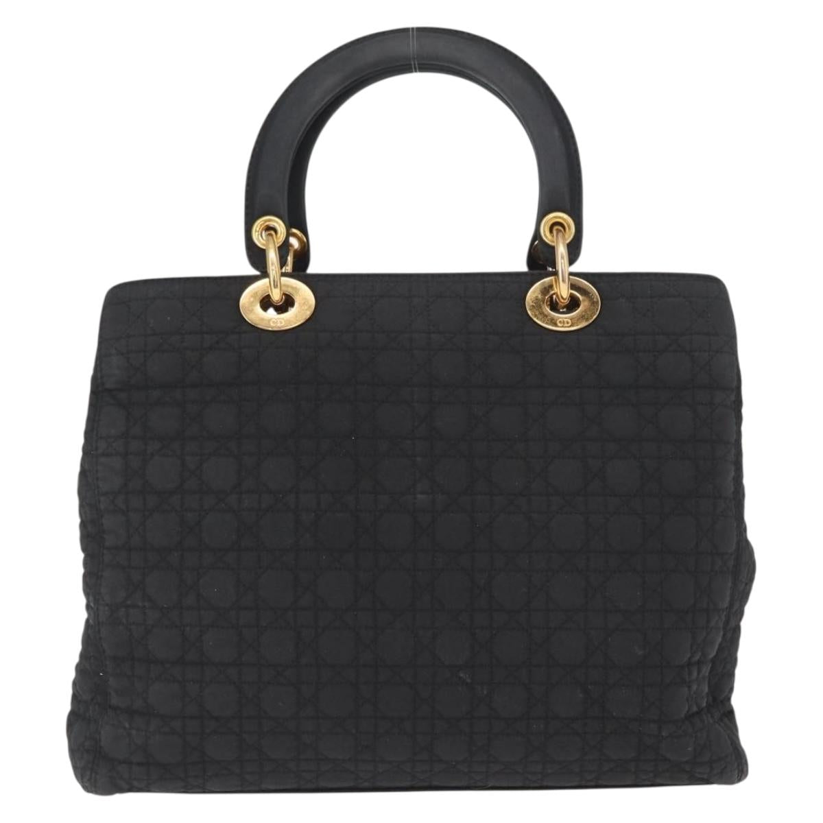 Christian Dior Lady Dior Canage Hand Bag Nylon Black Gold Auth bs32111