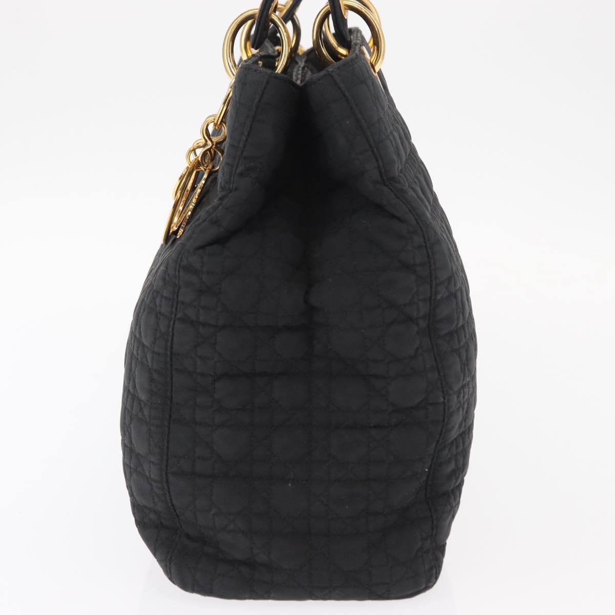 Christian Dior Lady Dior Canage Hand Bag Nylon Black Gold Auth bs32111