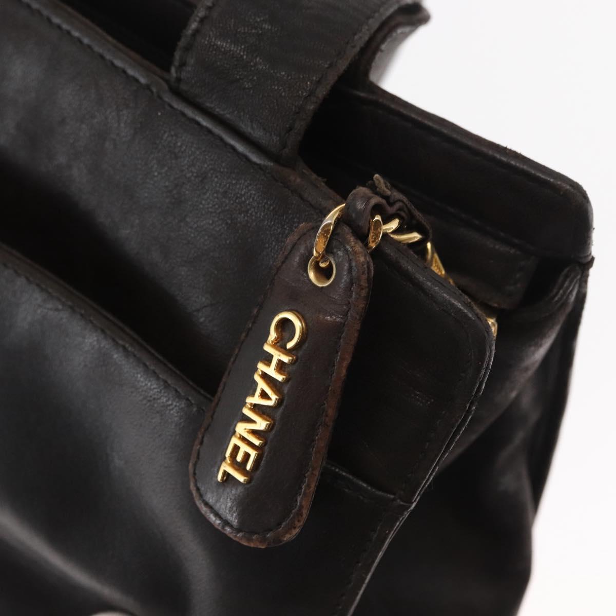 CHANEL Matelasse Tote Bag Lamb Skin Brown Gold CC Auth bs32114