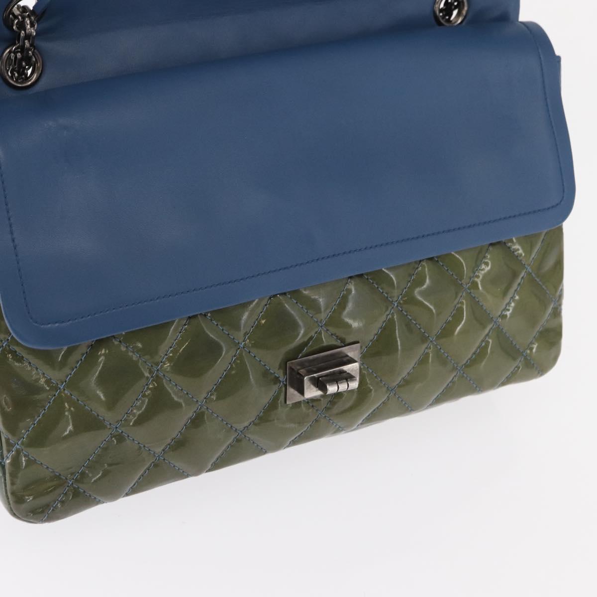 CHANEL Big Matelasse30 Chain Shoulder Bag Enamel Blue Silver CC Auth bs32116
