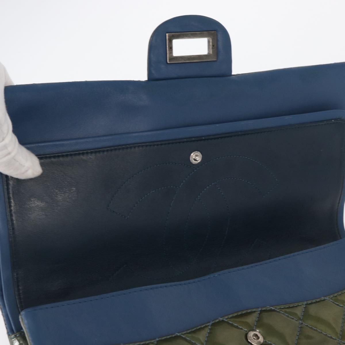 CHANEL Big Matelasse30 Chain Shoulder Bag Enamel Blue Silver CC Auth bs32116