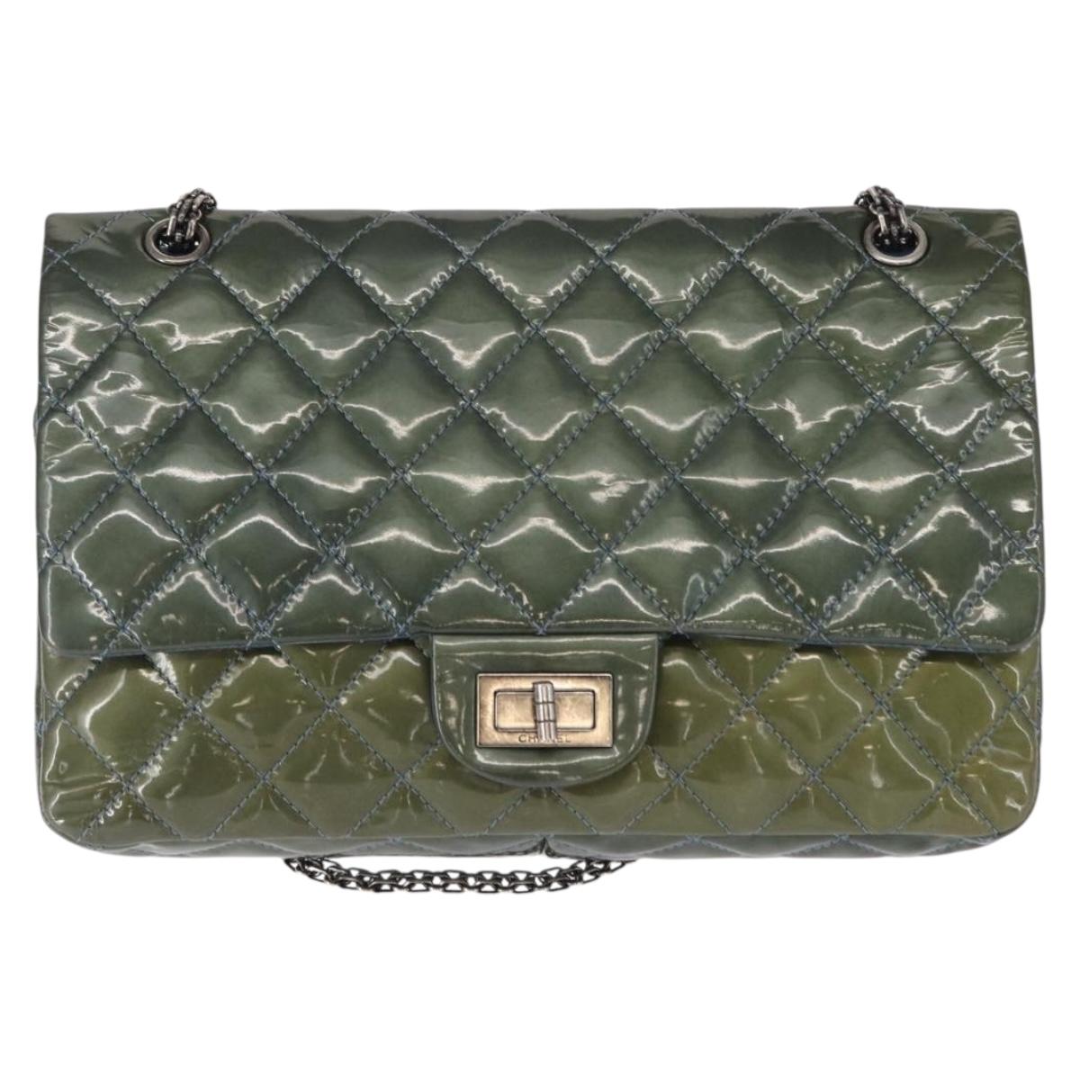 CHANEL Big Matelasse30 Chain Shoulder Bag Enamel Blue Silver CC Auth bs32116