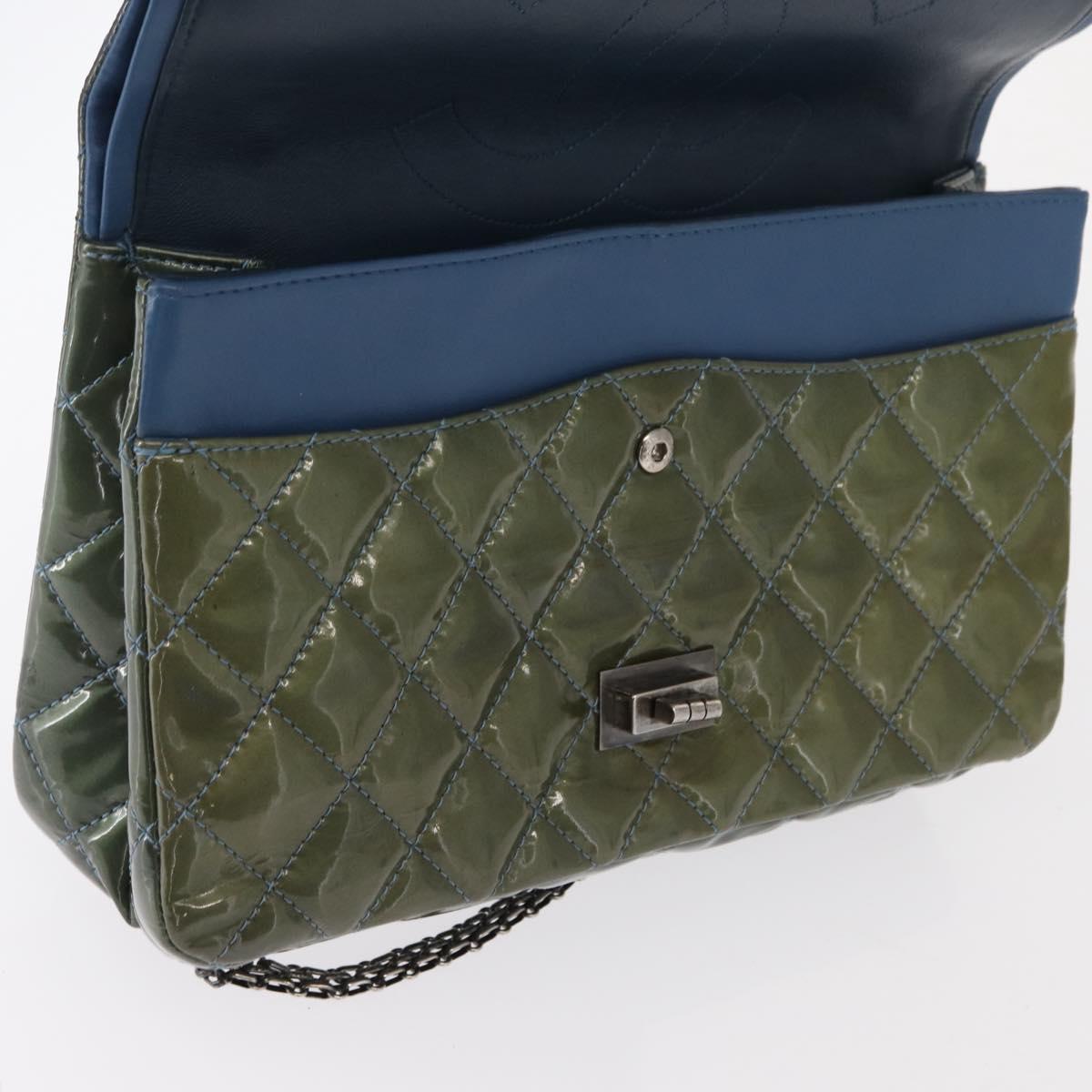CHANEL Big Matelasse30 Chain Shoulder Bag Enamel Blue Silver CC Auth bs32116