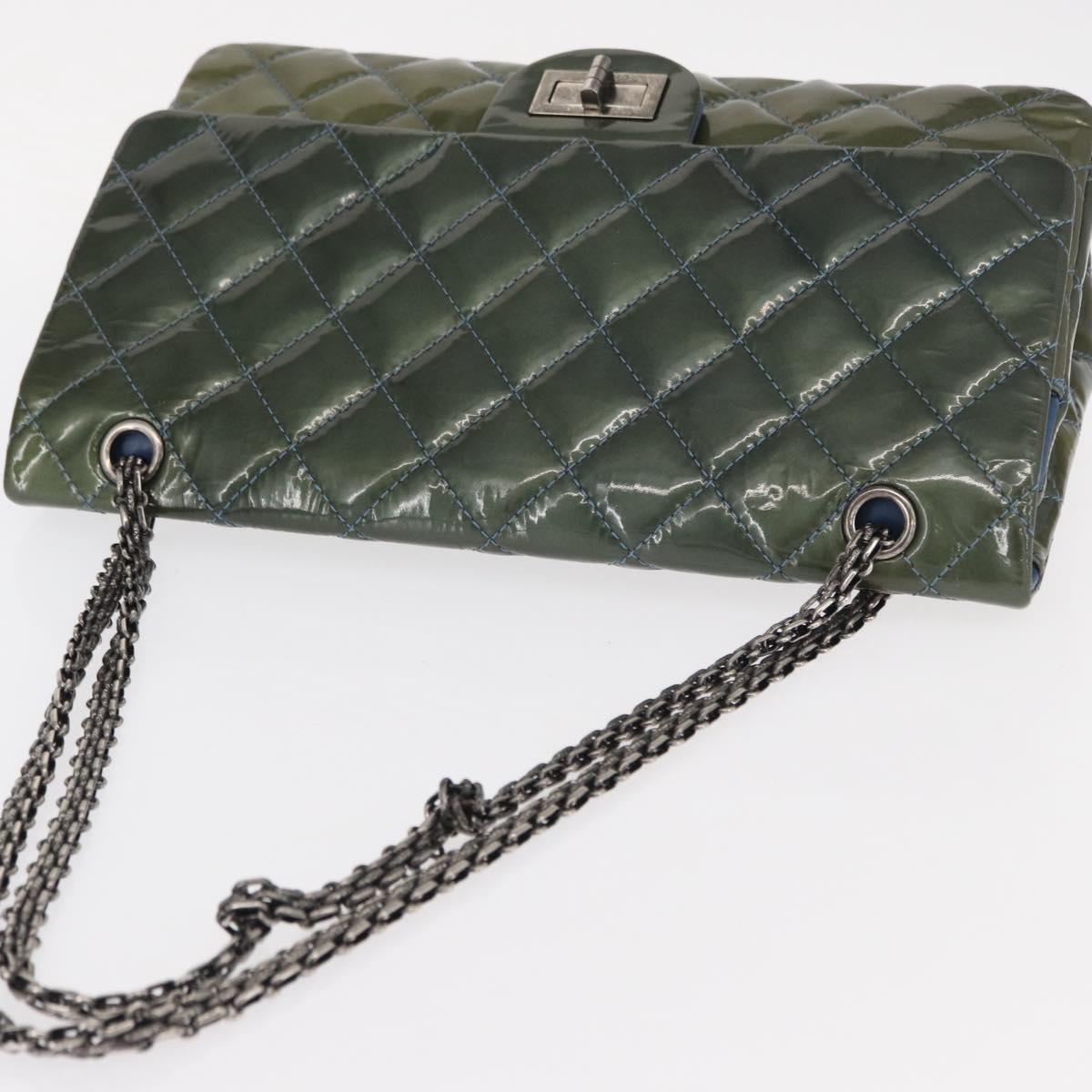 CHANEL Big Matelasse30 Chain Shoulder Bag Enamel Blue Silver CC Auth bs32116