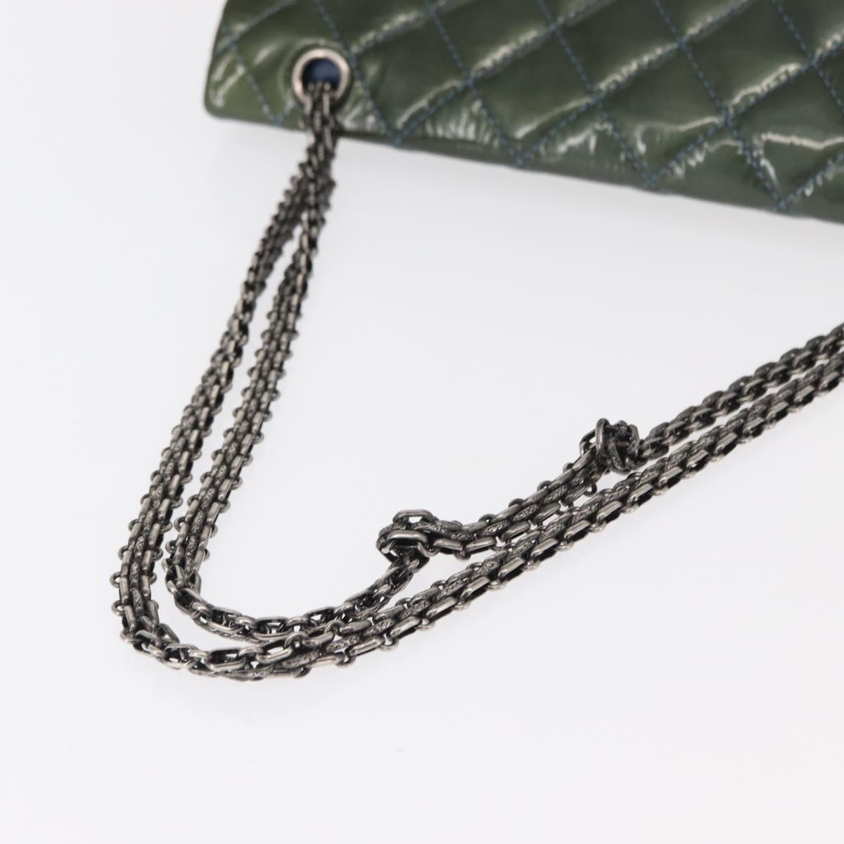 CHANEL Big Matelasse30 Chain Shoulder Bag Enamel Blue Silver CC Auth bs32116