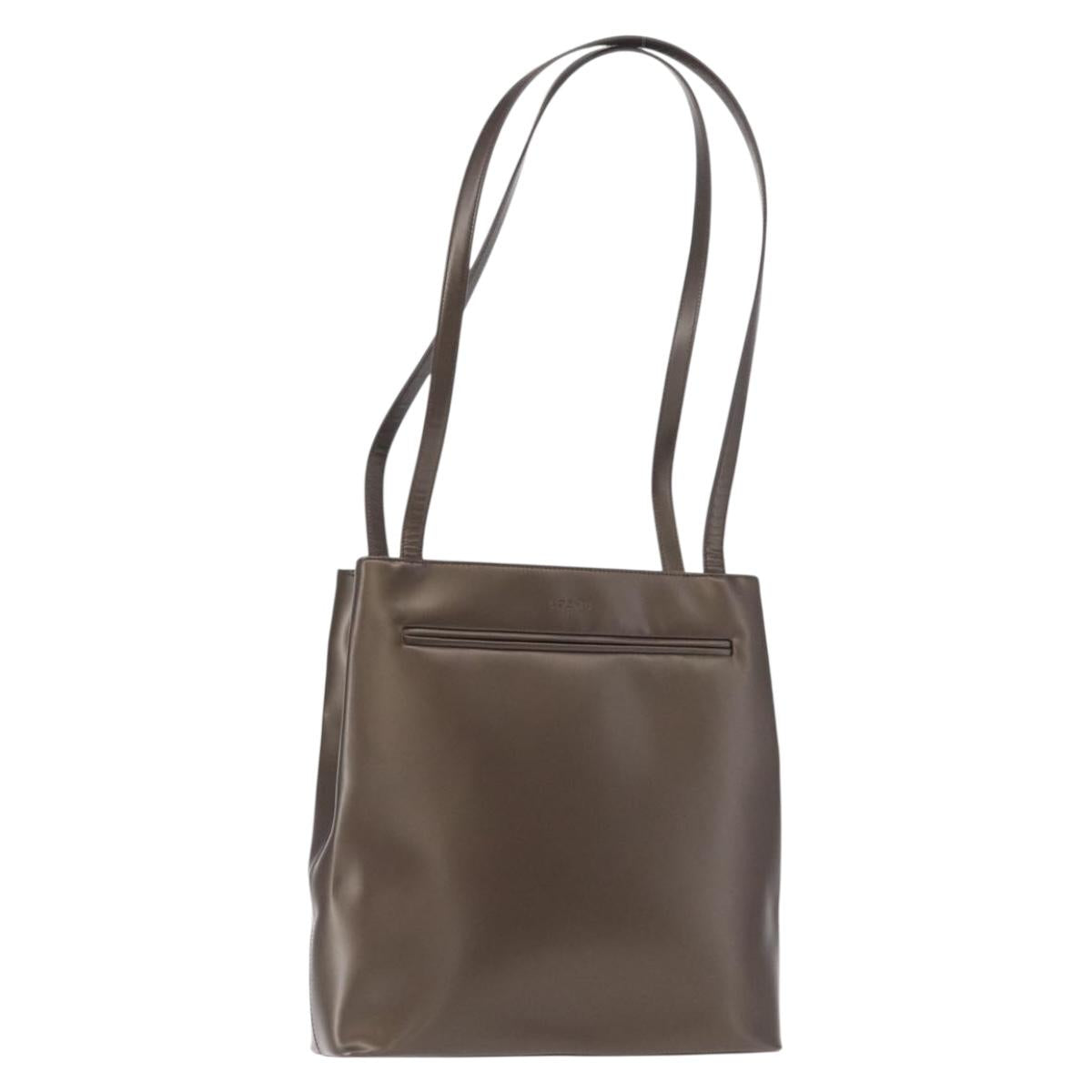 LOEWE Shoulder Bag Leather Brown Silver Auth bs32118