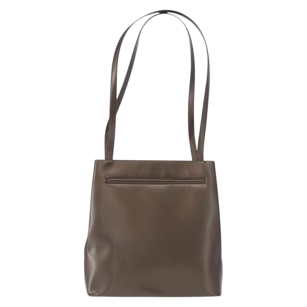 LOEWE Shoulder Bag Leather Brown Silver Auth bs32118