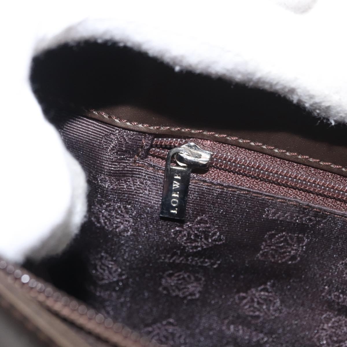 LOEWE Shoulder Bag Leather Brown Silver Auth bs32118