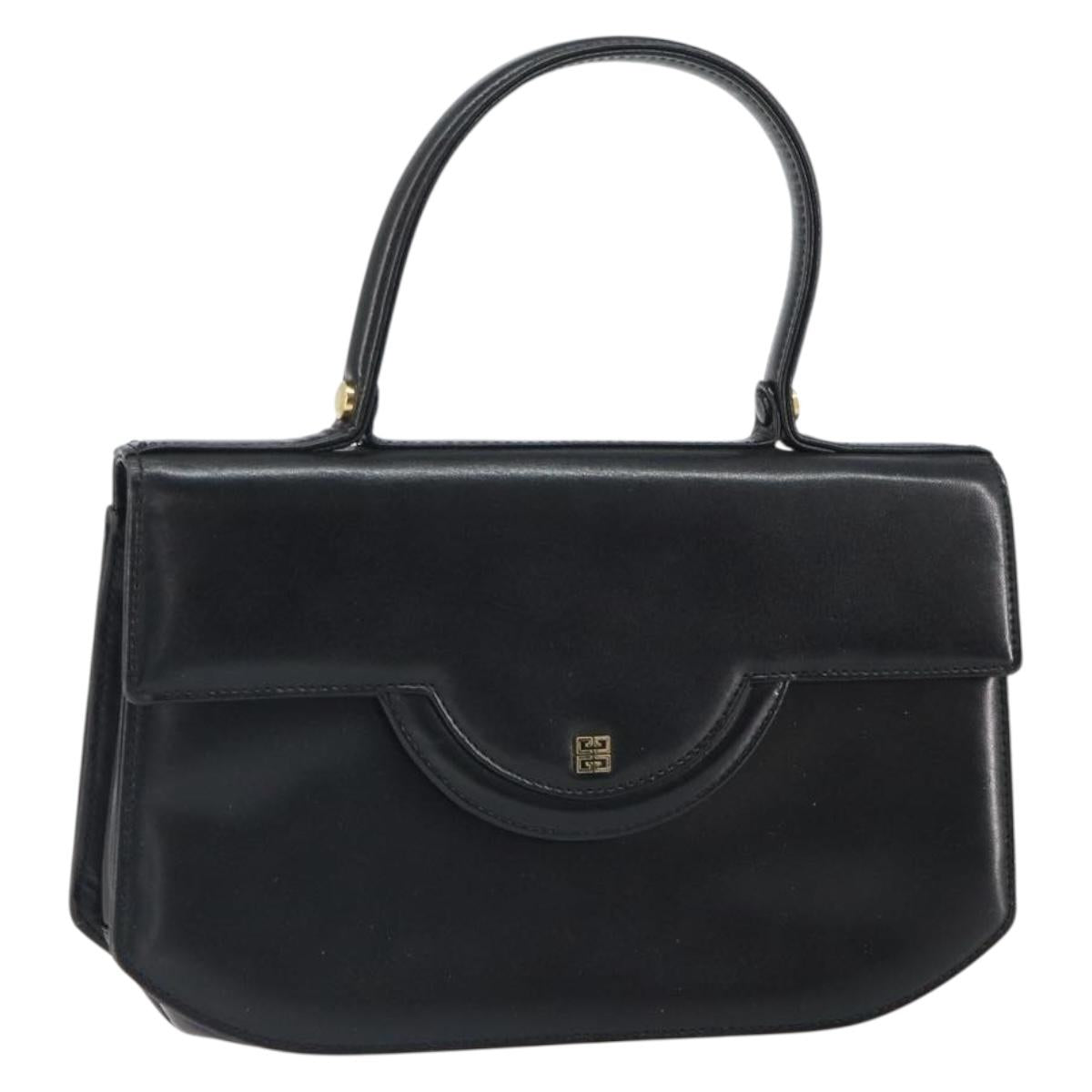 GIVENCHY Hand Bag Leather Black Gold Auth bs32122
