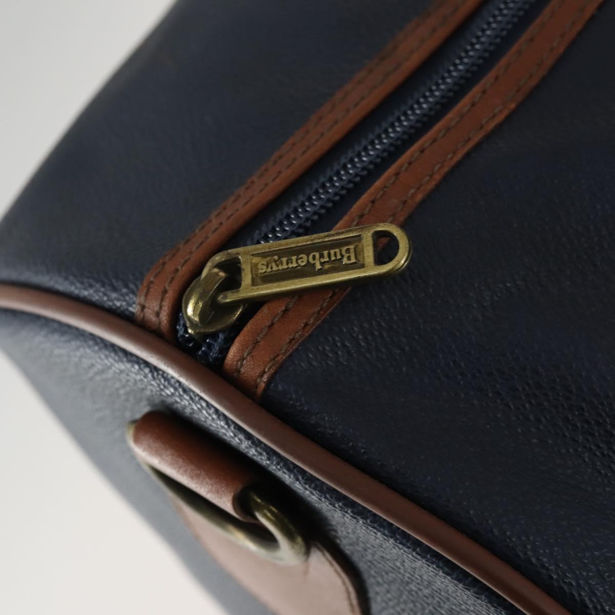 Burberrys Boston Bag Leather Navy Gold Auth bs32129