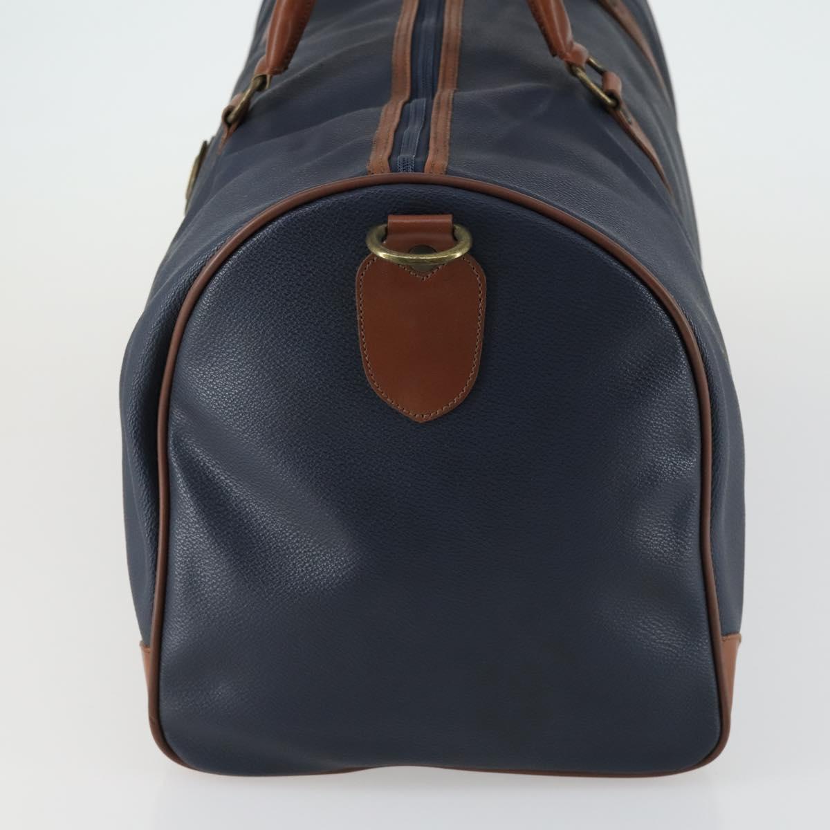 Burberrys Boston Bag Leather Navy Gold Auth bs32129