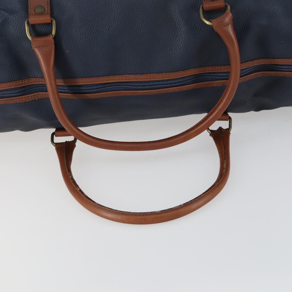 Burberrys Boston Bag Leather Navy Gold Auth bs32129
