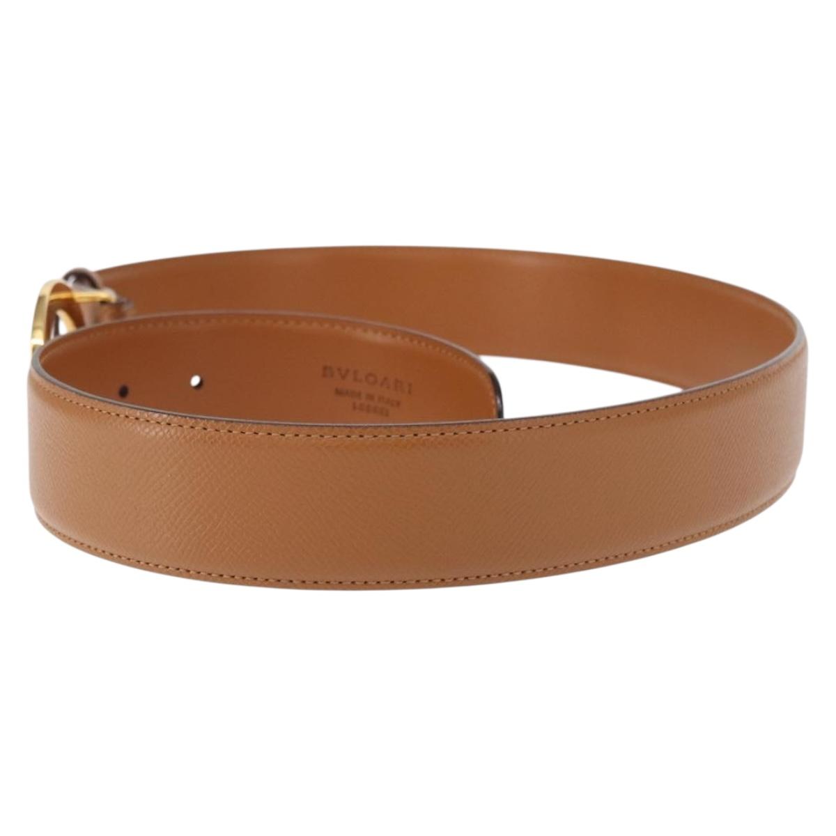 BVLGARI Belt Leather 36.6"" Brown Gold Auth bs32135