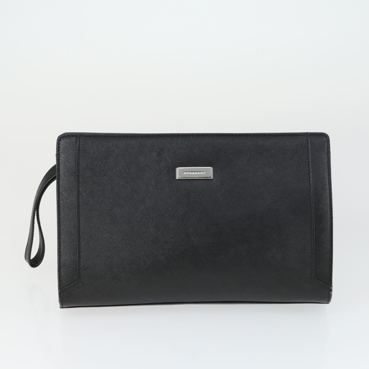 BURBERRY Clutch Bag Leather Canvas 4 Set Black Beige Auth bs32140