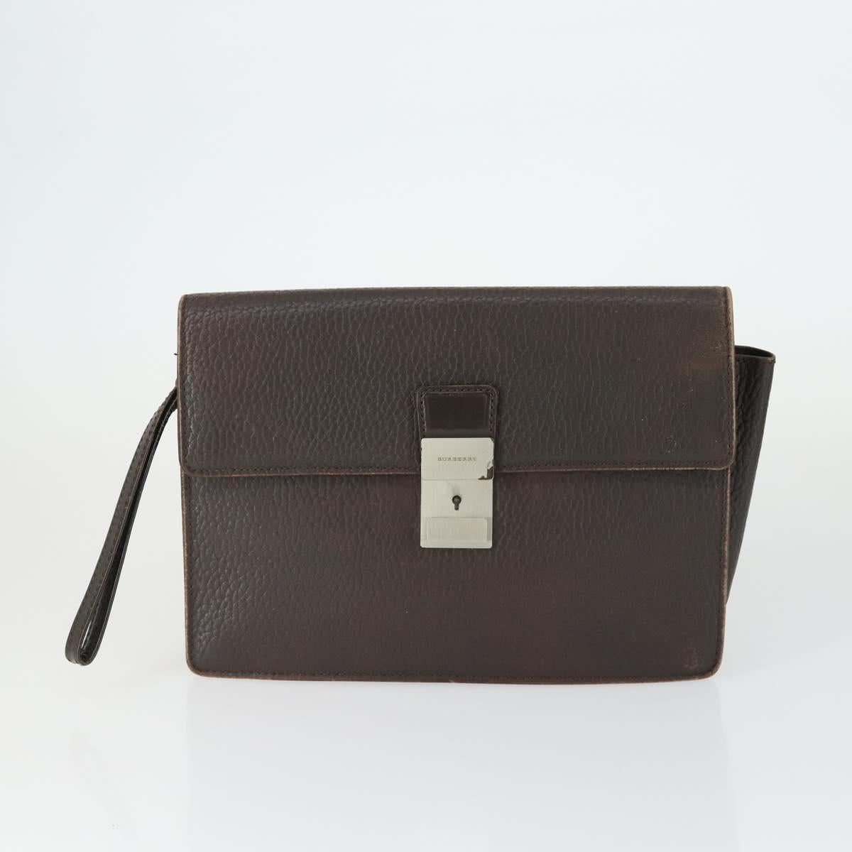 BURBERRY Clutch Bag Leather Canvas 4 Set Black Beige Auth bs32140