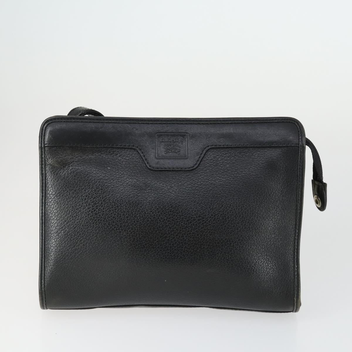 BURBERRY Clutch Bag Leather Canvas 4 Set Black Beige Auth bs32140