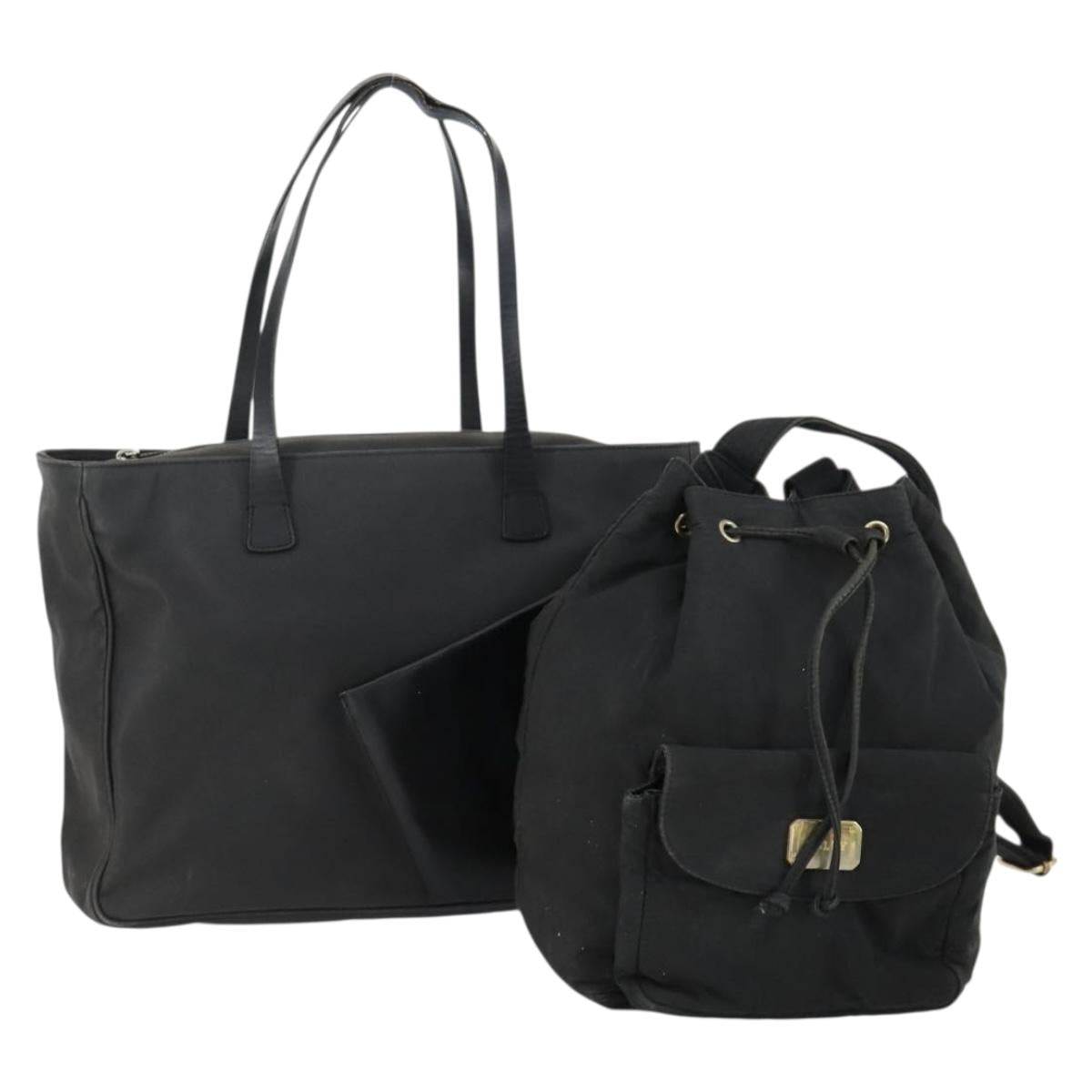 BALLY Shoulder Bag Nylon PVC 2 Set Black Auth bs32141