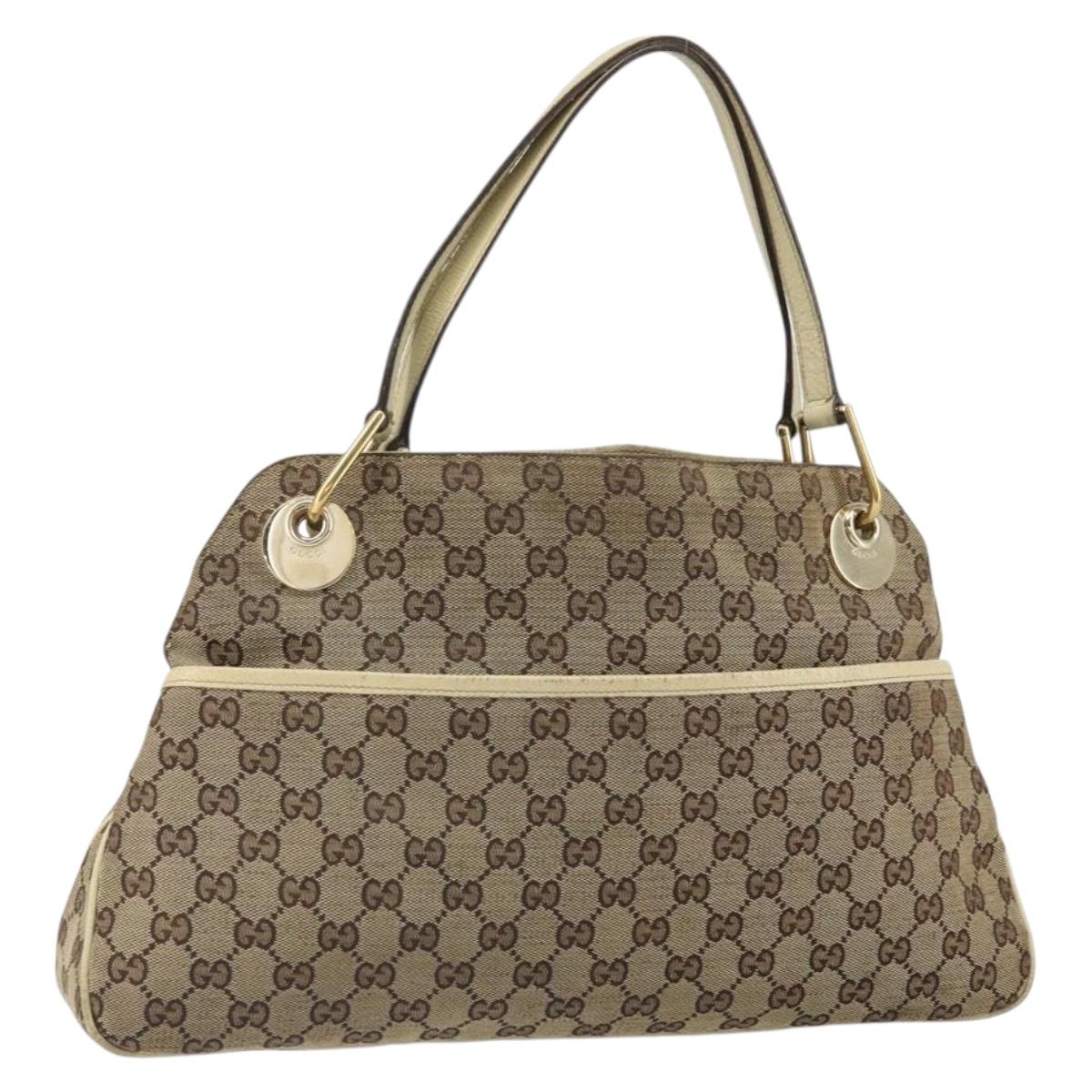 GUCCI GG Canvas Tote Bag Beige Gold 121023 Auth bs32145