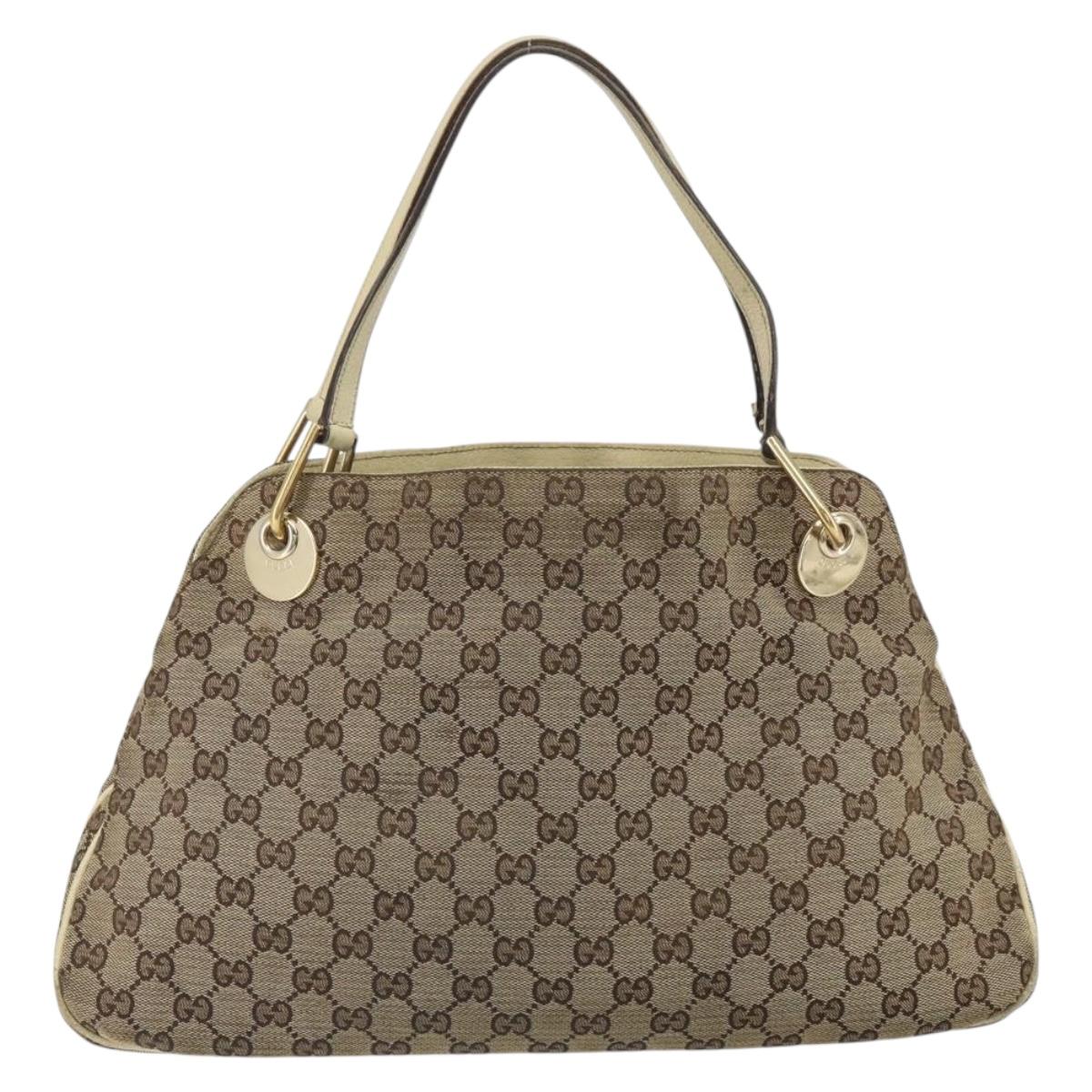 GUCCI GG Canvas Tote Bag Beige Gold 121023 Auth bs32145