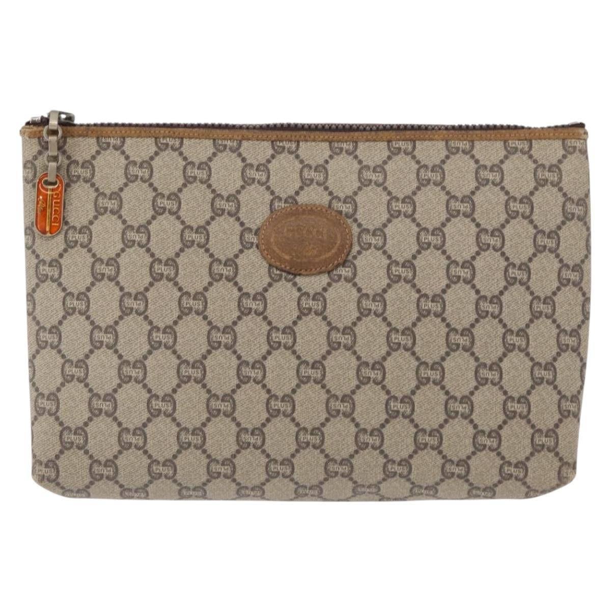 GUCCI GG Plus Supreme Clutch Bag PVC Beige Gold Auth bs32146
