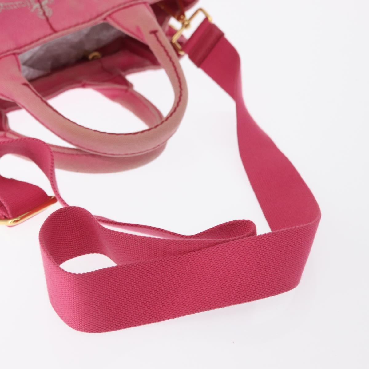 PRADA Canapa PM Hand Bag Canvas 2way Pink Gold Auth bs32147