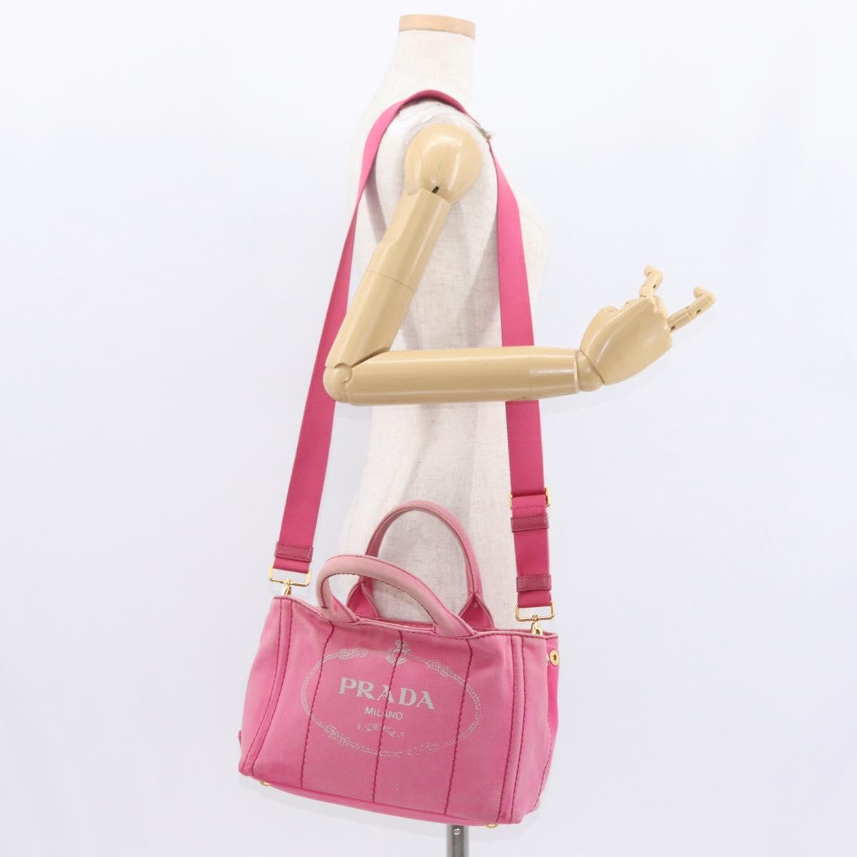 PRADA Canapa PM Hand Bag Canvas 2way Pink Gold Auth bs32147