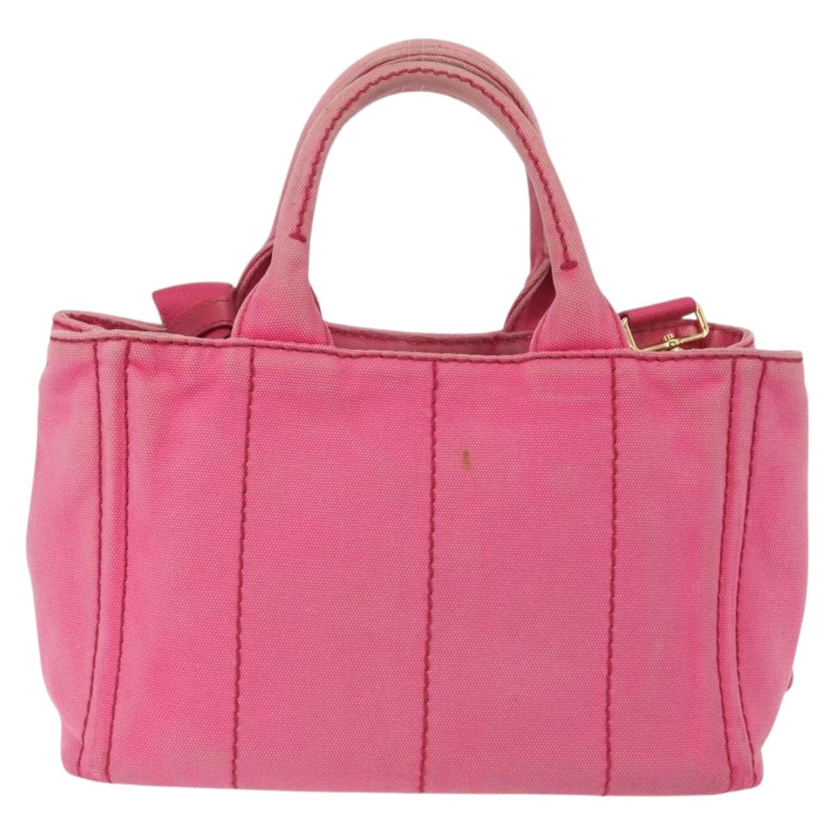 PRADA Canapa PM Hand Bag Canvas 2way Pink Gold Auth bs32147