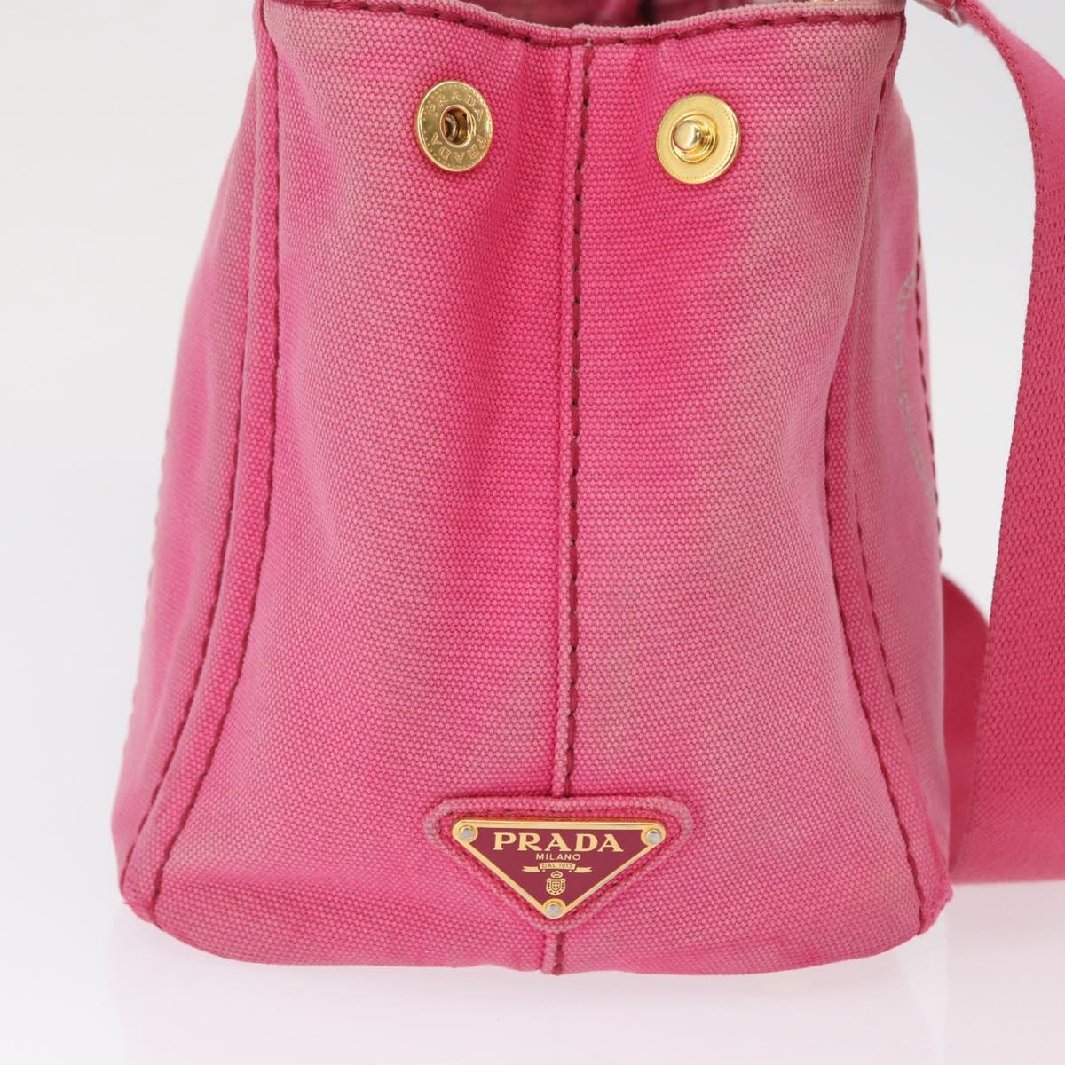 PRADA Canapa PM Hand Bag Canvas 2way Pink Gold Auth bs32147