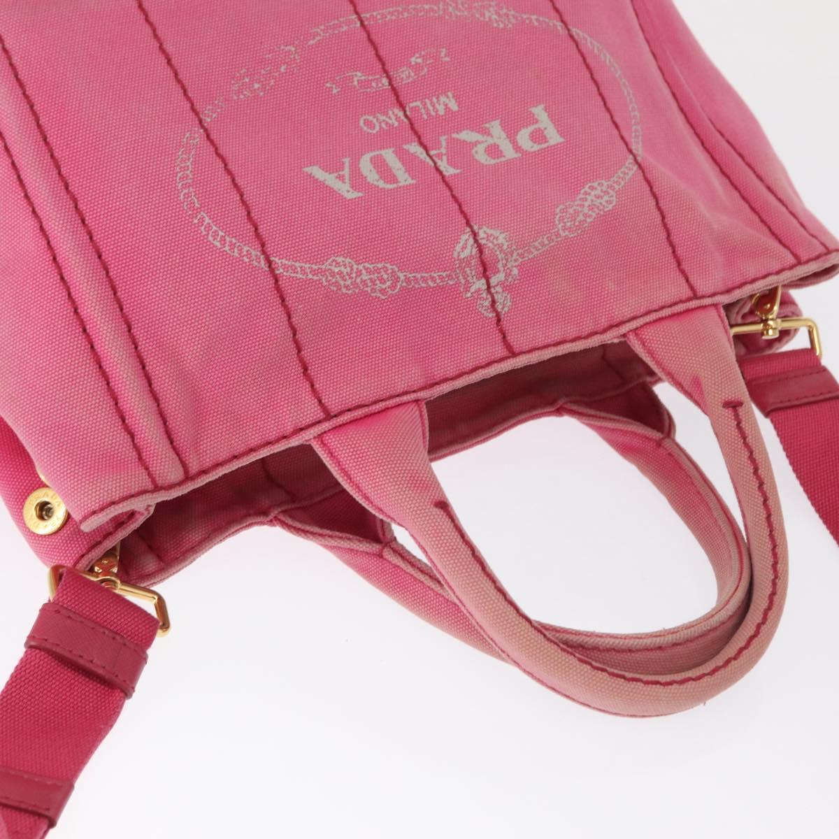 PRADA Canapa PM Hand Bag Canvas 2way Pink Gold Auth bs32147