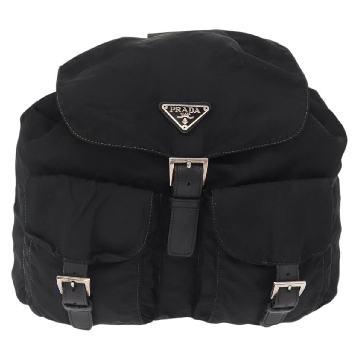 PRADA Backpack Nylon Black Silver Auth bs32149