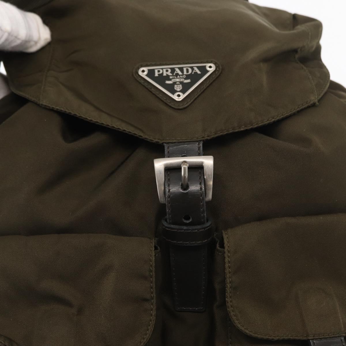 PRADA Backpack Nylon Khaki Silver Auth bs32151