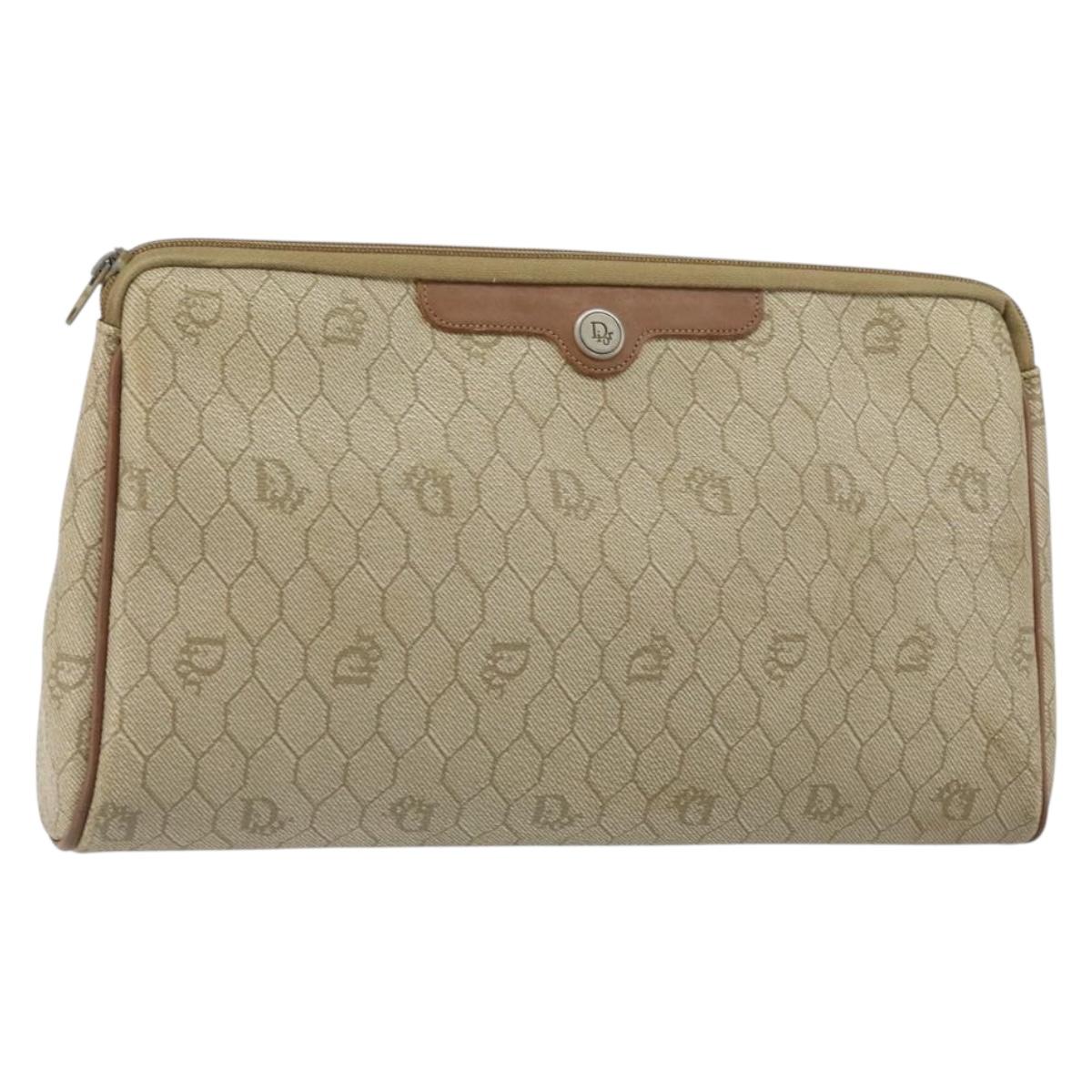 Christian Dior Honeycomb Canvas Clutch Bag PVC Beige Auth bs32152