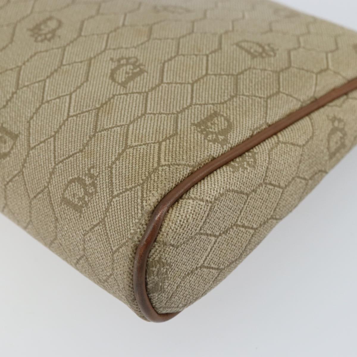 Christian Dior Honeycomb Canvas Clutch Bag PVC Beige Auth bs32152