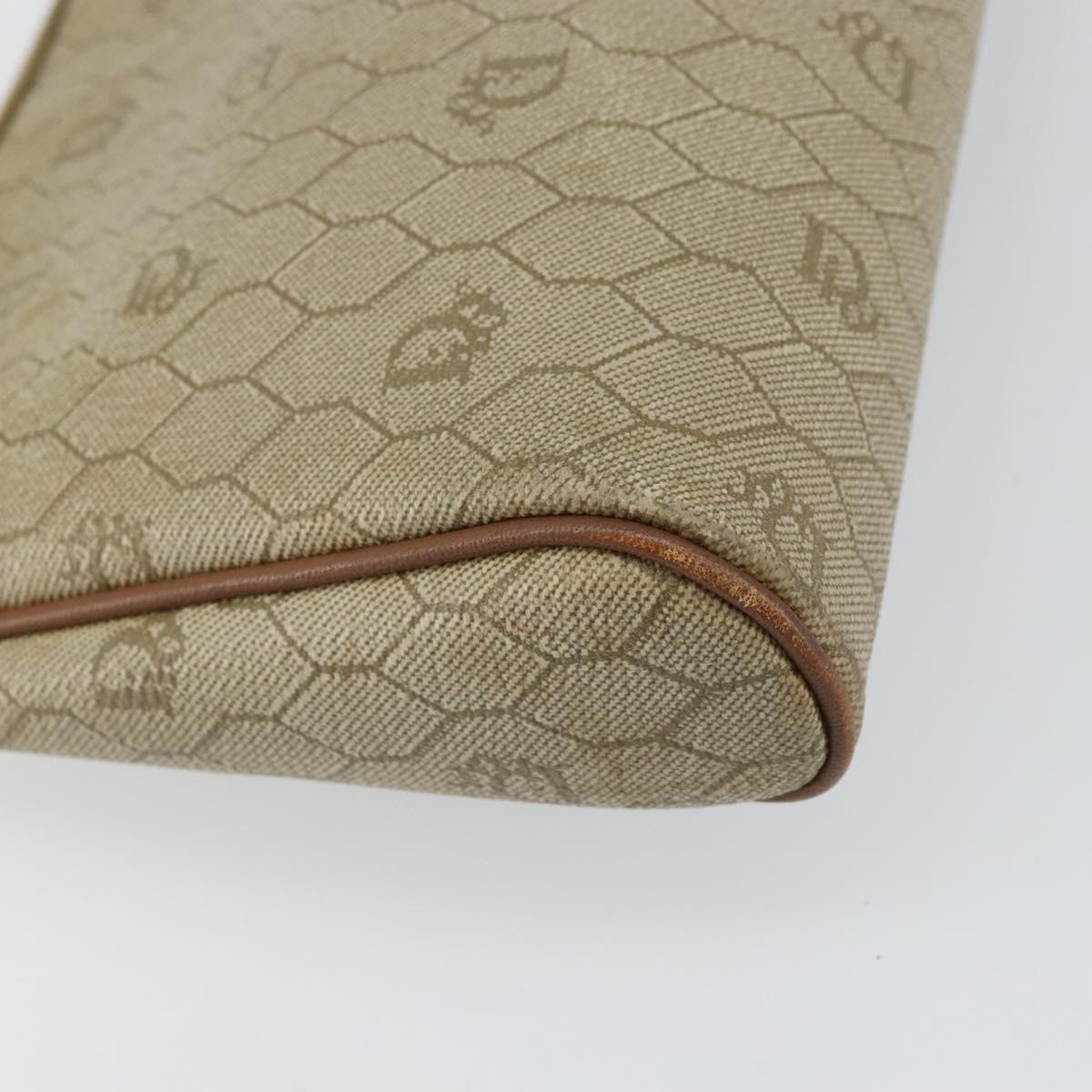 Christian Dior Honeycomb Canvas Clutch Bag PVC Beige Auth bs32152