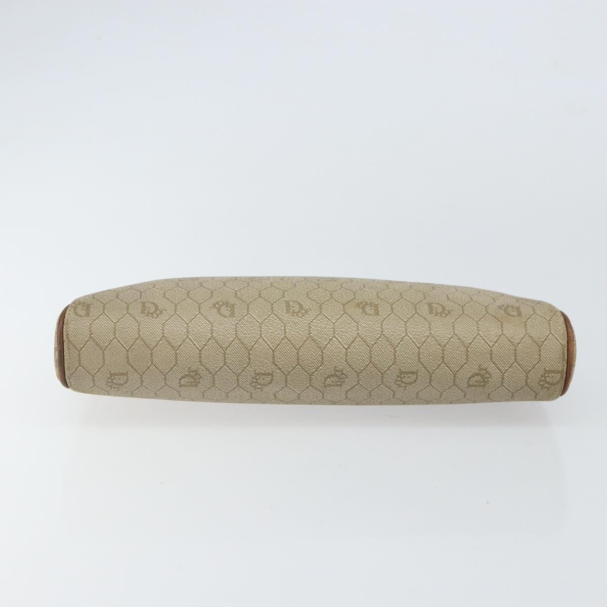 Christian Dior Honeycomb Canvas Clutch Bag PVC Beige Auth bs32152