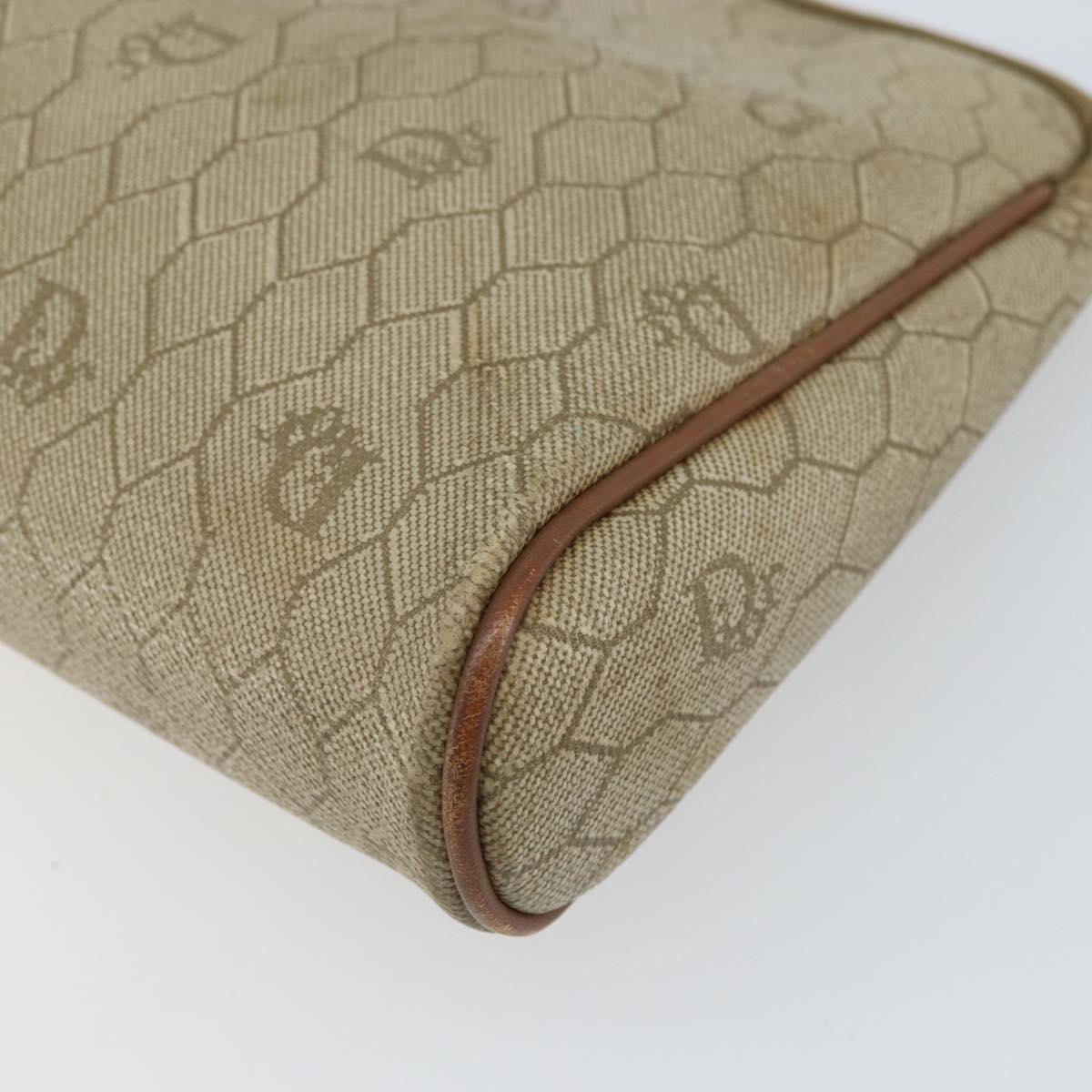 Christian Dior Honeycomb Canvas Clutch Bag PVC Beige Auth bs32152