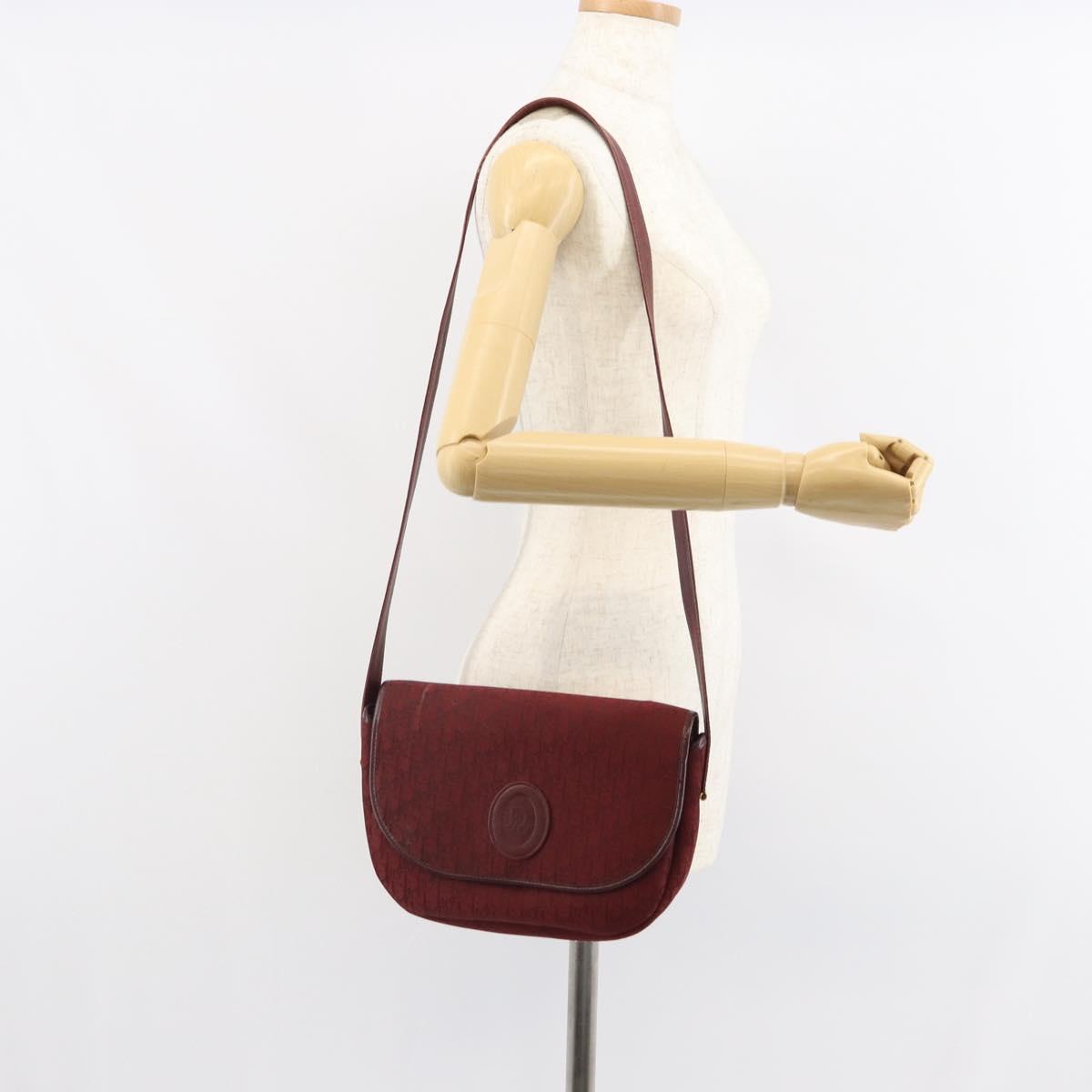 Christian Dior Trotter Canvas Shoulder Bag Red Gold Auth bs32153
