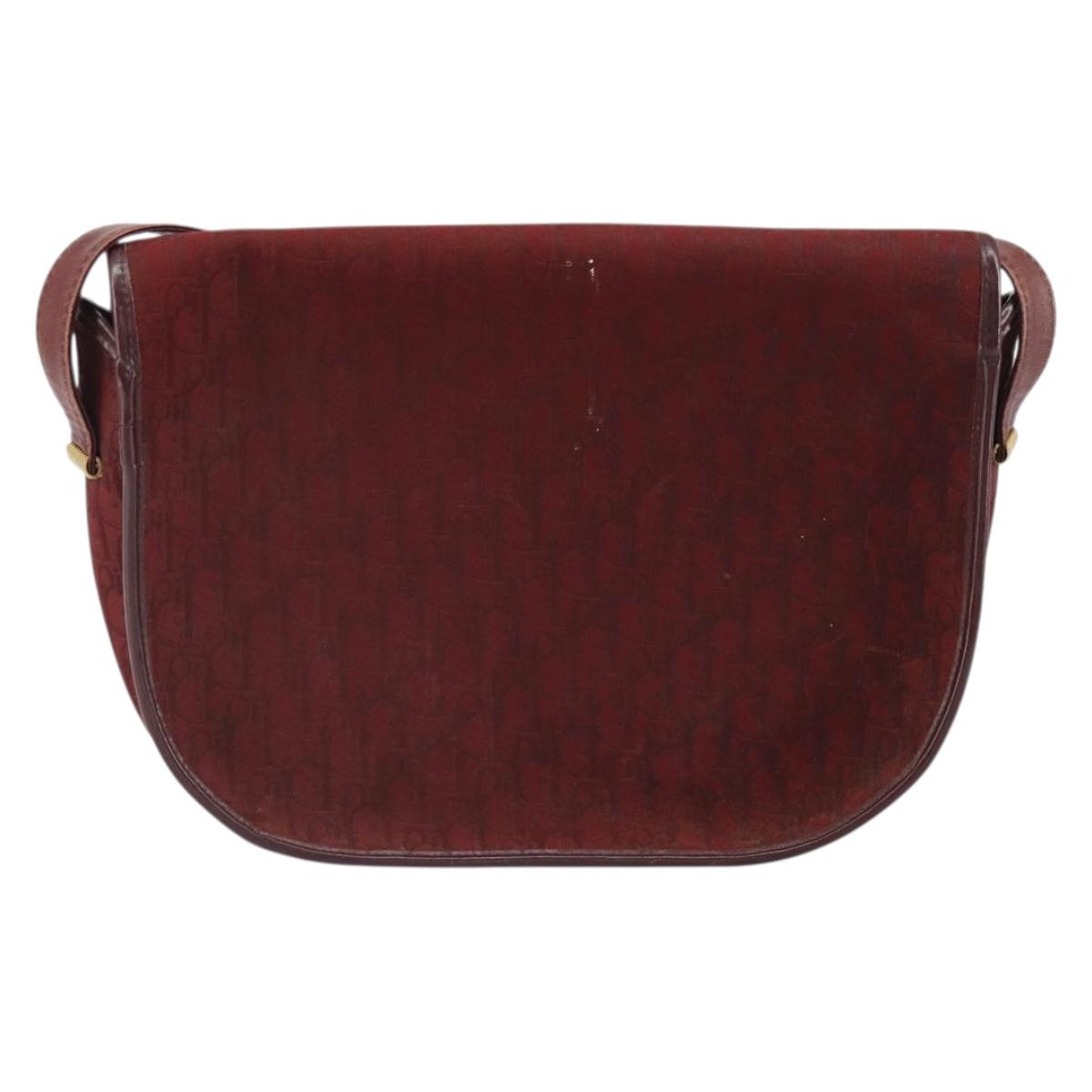 Christian Dior Trotter Canvas Shoulder Bag Red Gold Auth bs32153