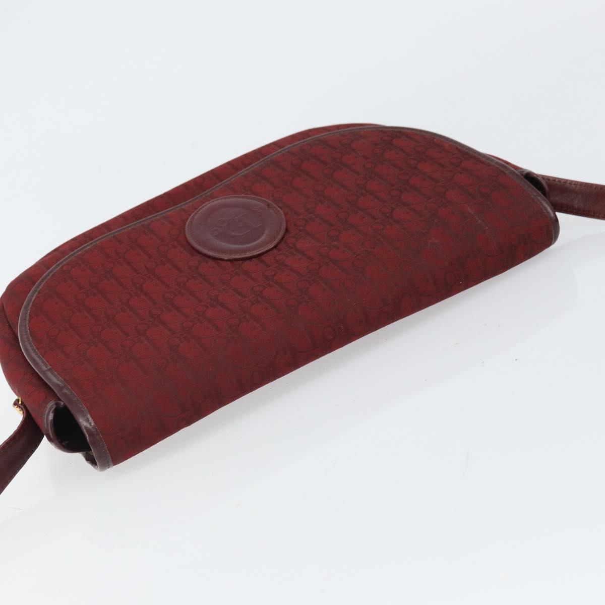 Christian Dior Trotter Canvas Shoulder Bag Red Gold Auth bs32153