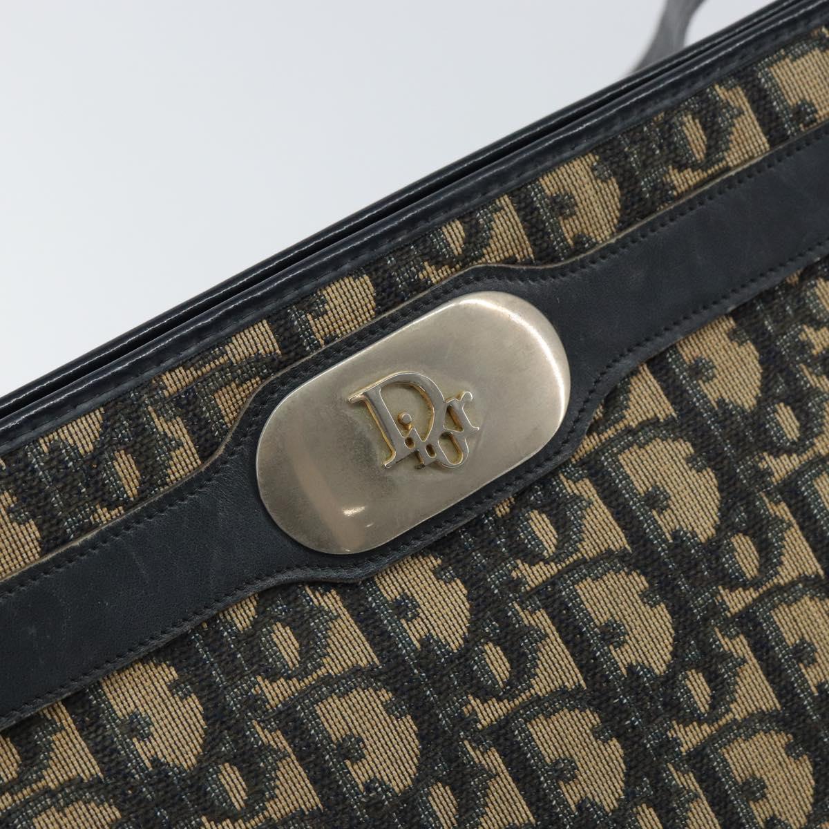 Christian Dior Trotter Canvas Shoulder Bag Navy Gold Auth bs32154