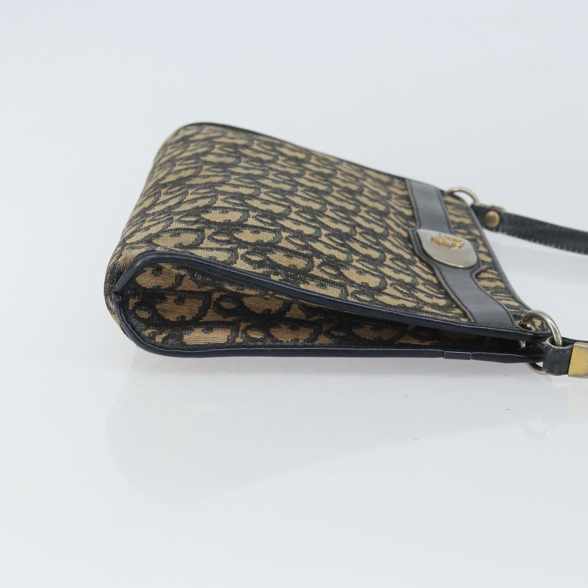 Christian Dior Trotter Canvas Shoulder Bag Navy Gold Auth bs32154