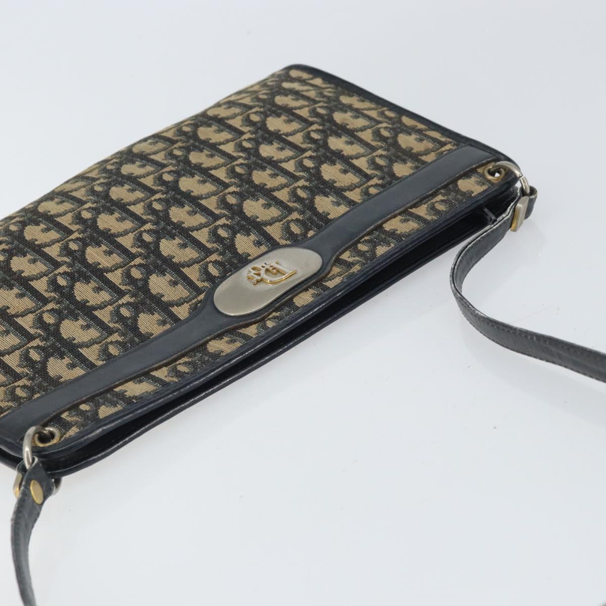 Christian Dior Trotter Canvas Shoulder Bag Navy Gold Auth bs32154