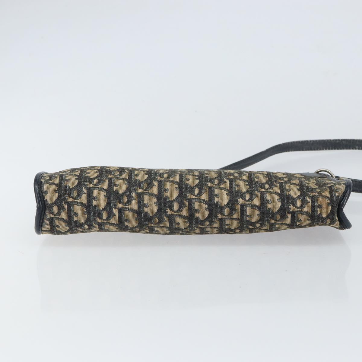 Christian Dior Trotter Canvas Shoulder Bag Navy Gold Auth bs32154