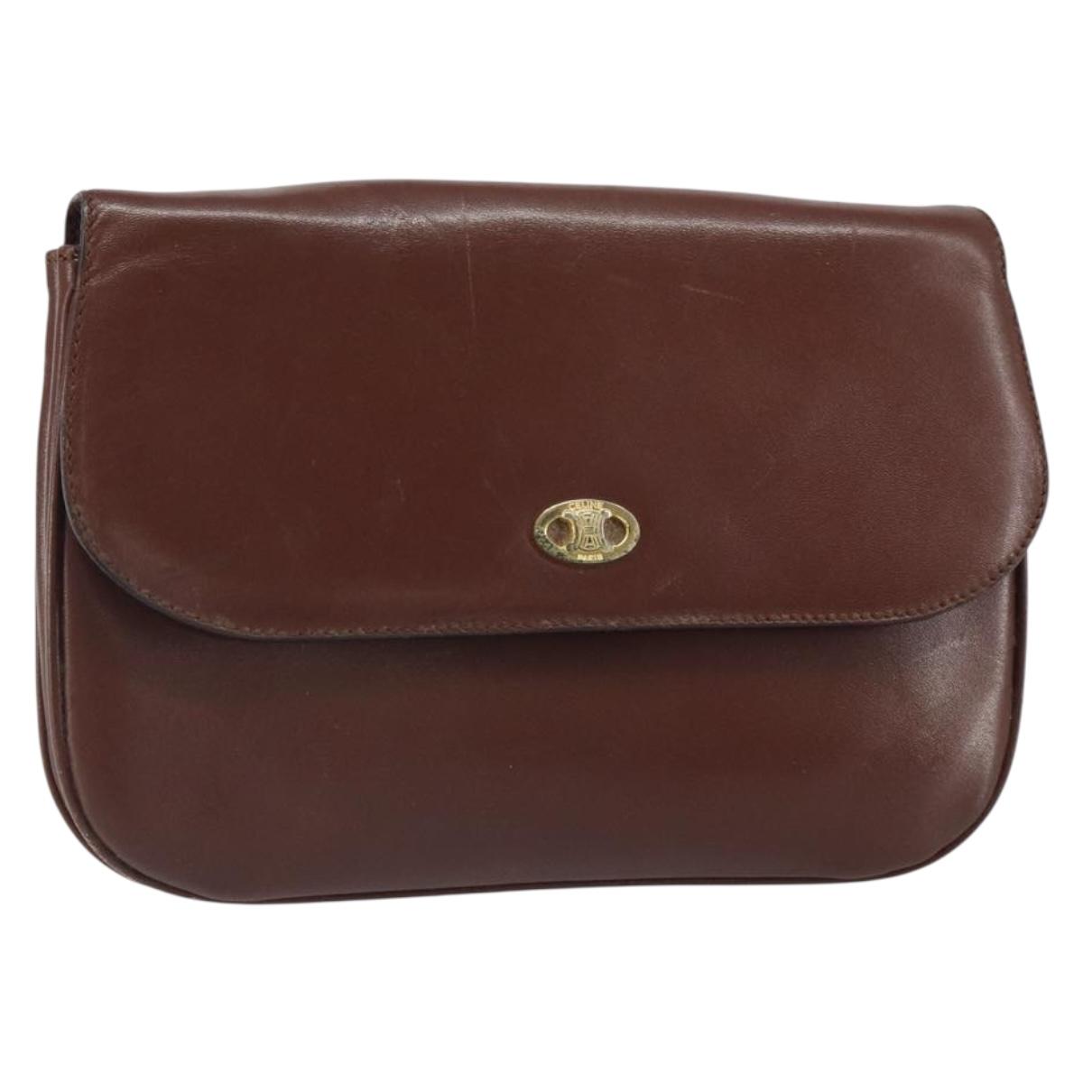 CELINE Shoulder Bag Leather Brown Gold Auth bs32155