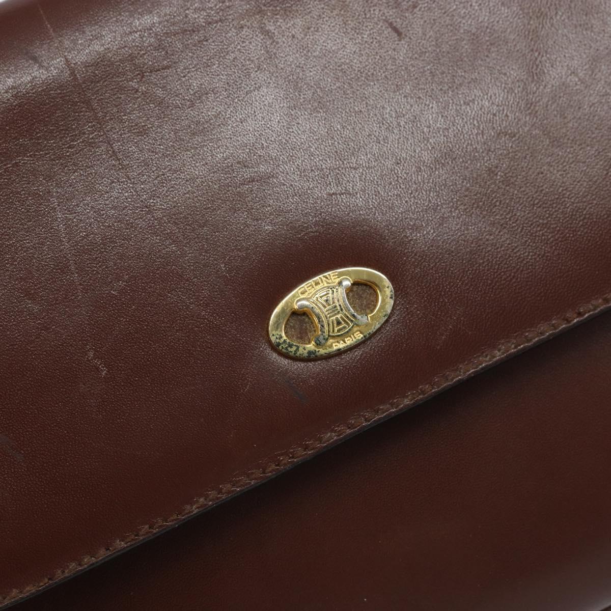CELINE Shoulder Bag Leather Brown Gold Auth bs32155