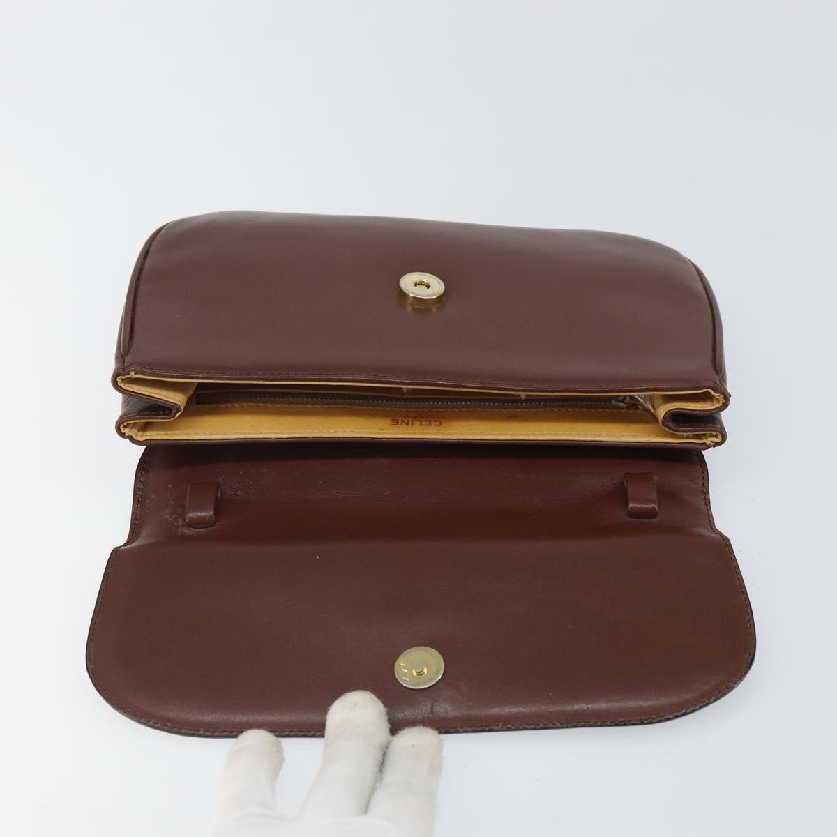 CELINE Shoulder Bag Leather Brown Gold Auth bs32155