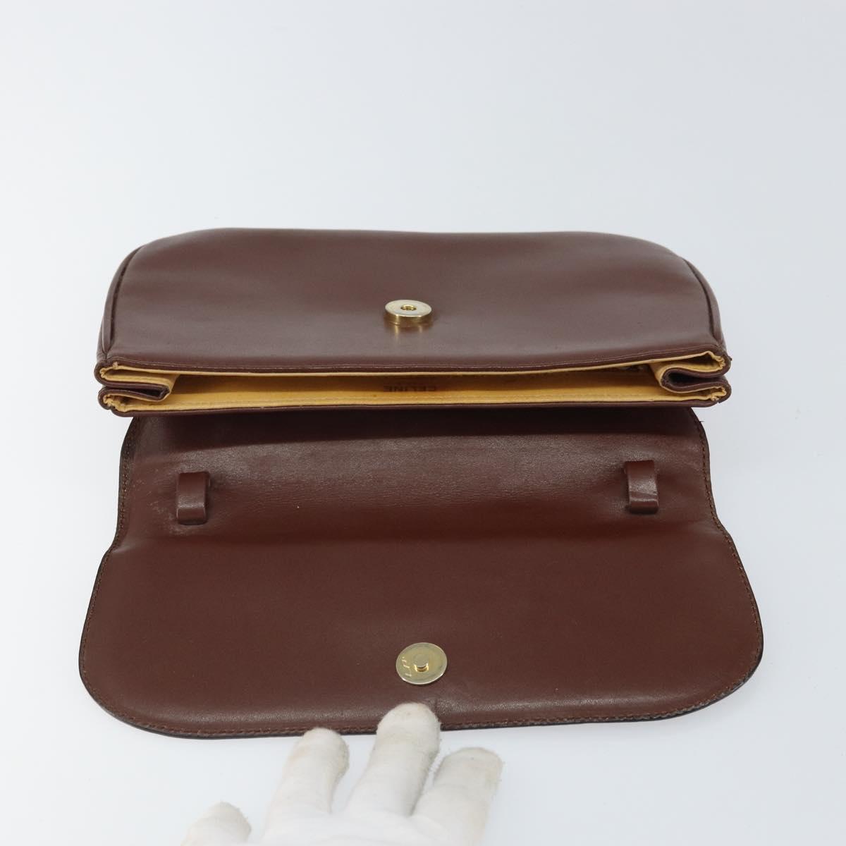 CELINE Shoulder Bag Leather Brown Gold Auth bs32155