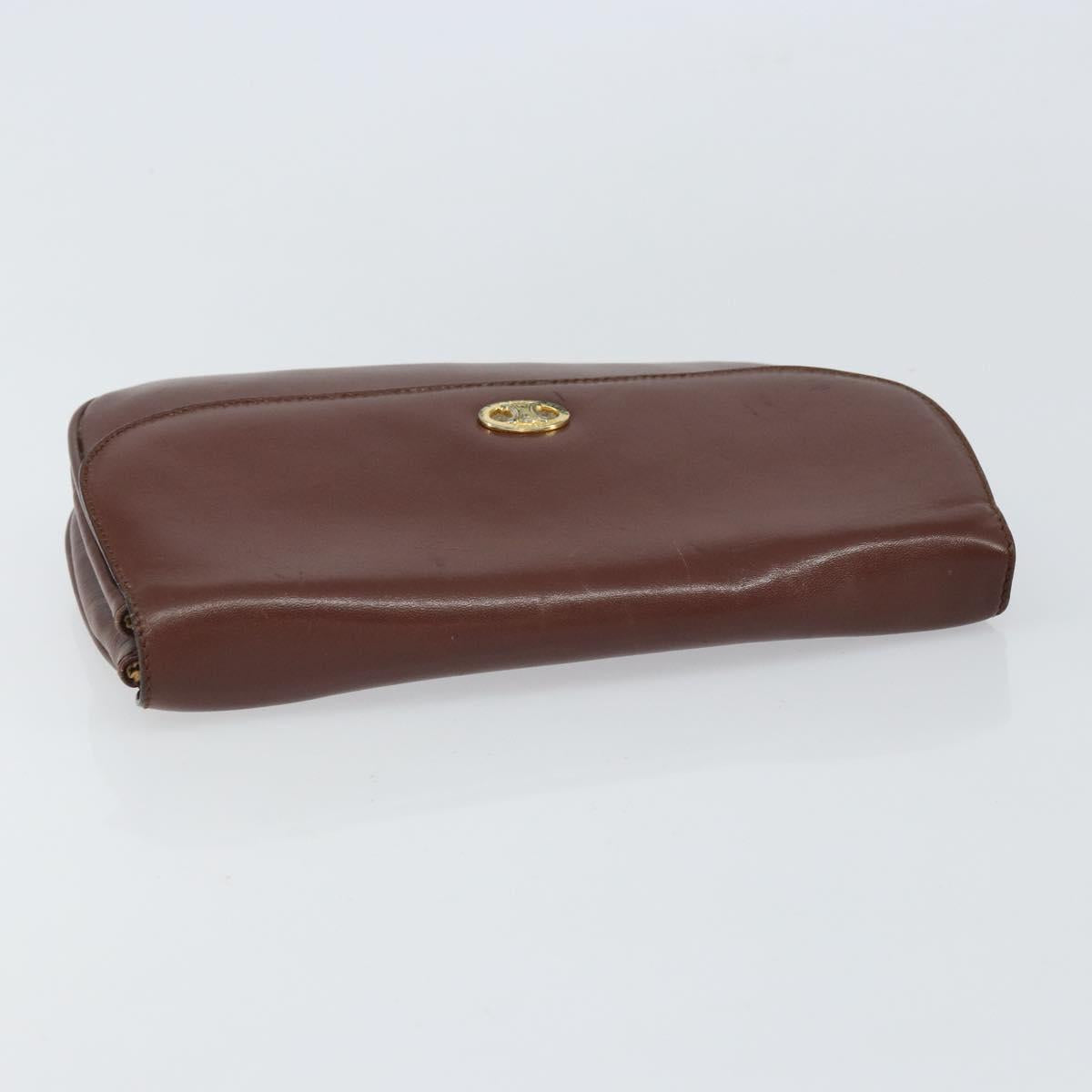 CELINE Shoulder Bag Leather Brown Gold Auth bs32155
