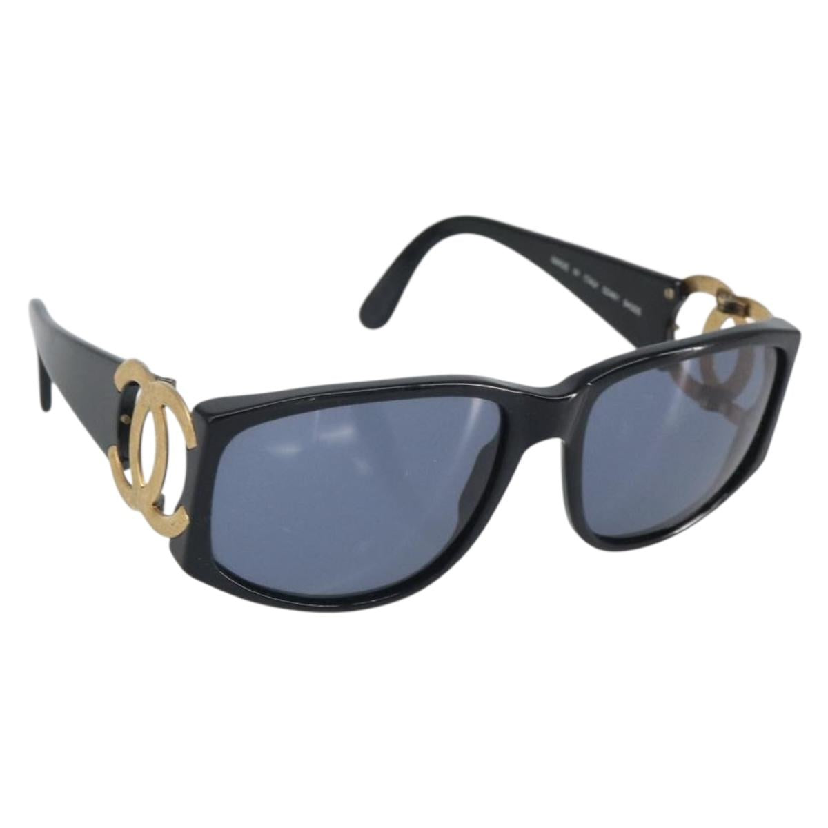 CHANEL Sunglasses plastic Black CC Auth bs32164